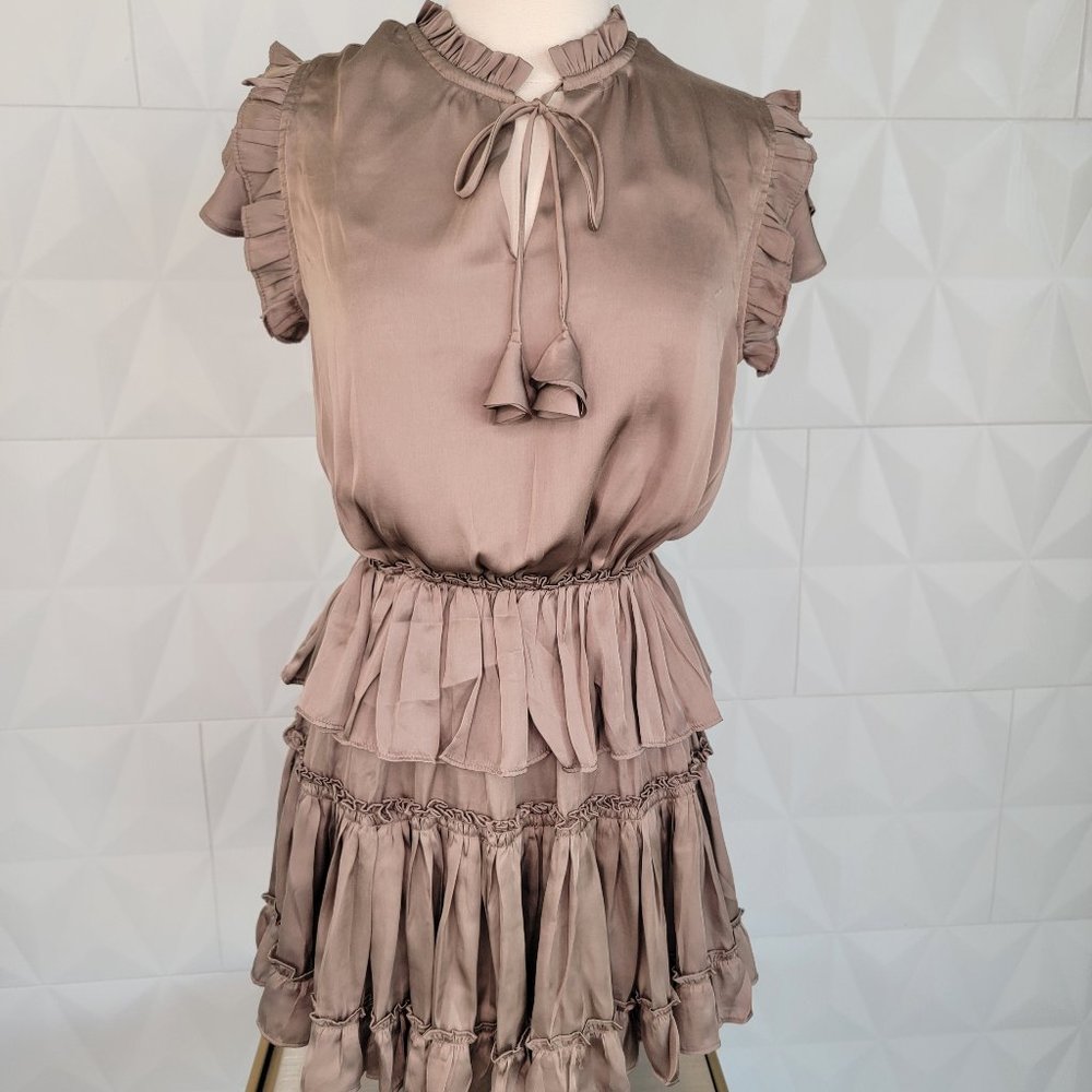 NWT Dark Taupe mini ruffled dress by Reset